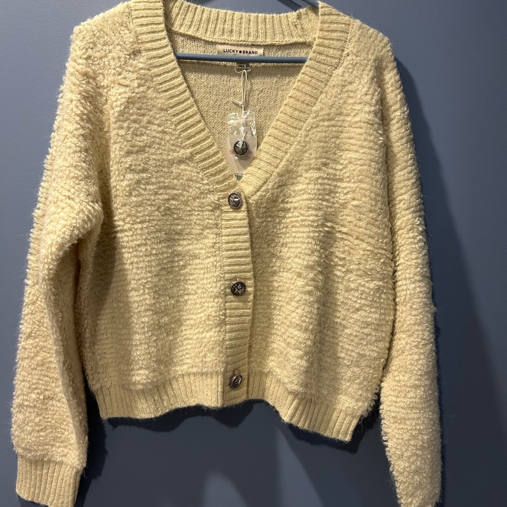 🌻LUCKY BRAND Cream Textured Cardigan Sweater